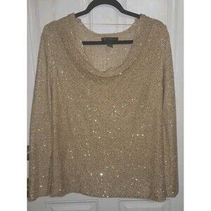 INC International Concepts Womens Gold Sequined Scoop Neck Top Size Large